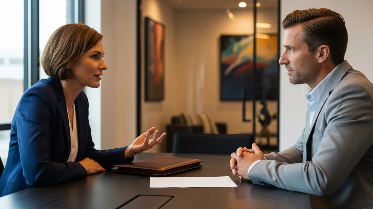 Business owner and IT provider in conversation at a conference table discussing a co-managed IT responsibility split