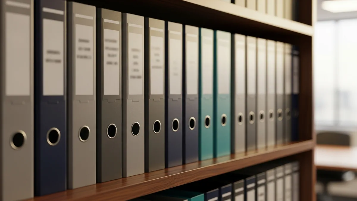 Row of organized binders representing documented security policies and evidence