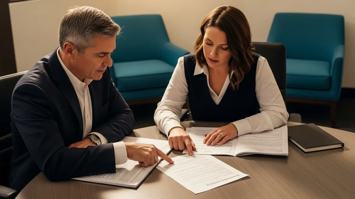 Financial advisor and office manager reviewing a written information security policy together