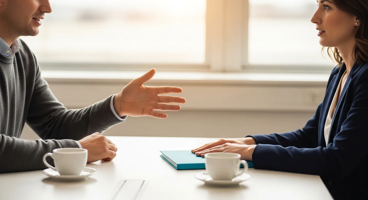 IT consultant and small business owner discussing an access control policy across a conference table