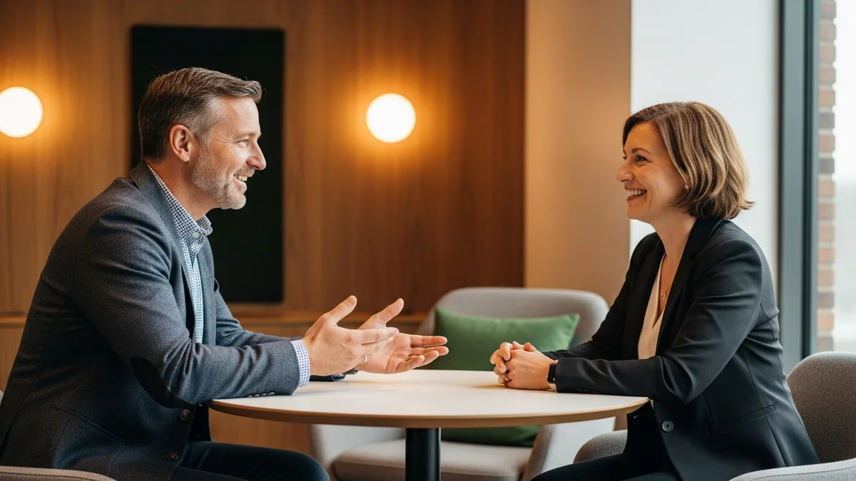 IT company founder having an in-person conversation with a small business client