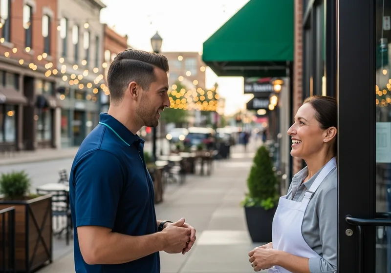 Managed IT services for small businesses in Port Chester NY, VJNetworks engineer meeting a downtown restaurant owner