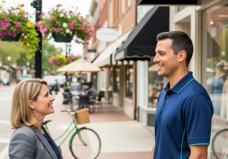 Managed IT services for small businesses in Rye NY, VJNetworks engineer meeting a Purchase Street downtown business owner
