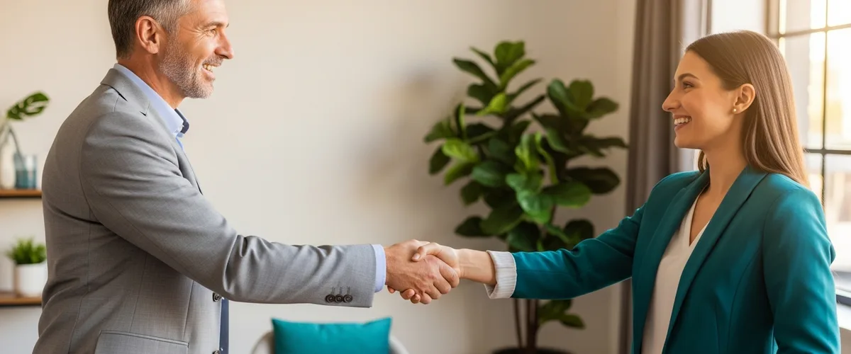 Business owner and IT consultant shaking hands after discussing a switch in managed IT providers