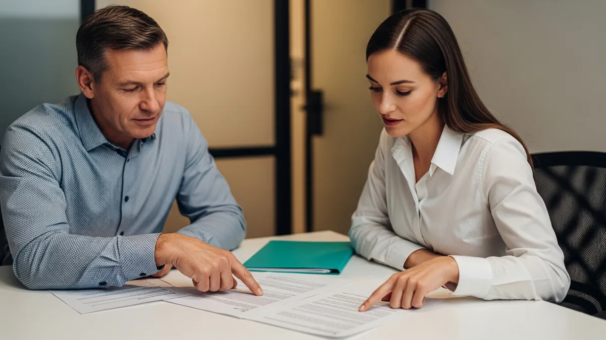 Insurance agency owner and office manager reviewing 23 NYCRR 500 compliance documents
