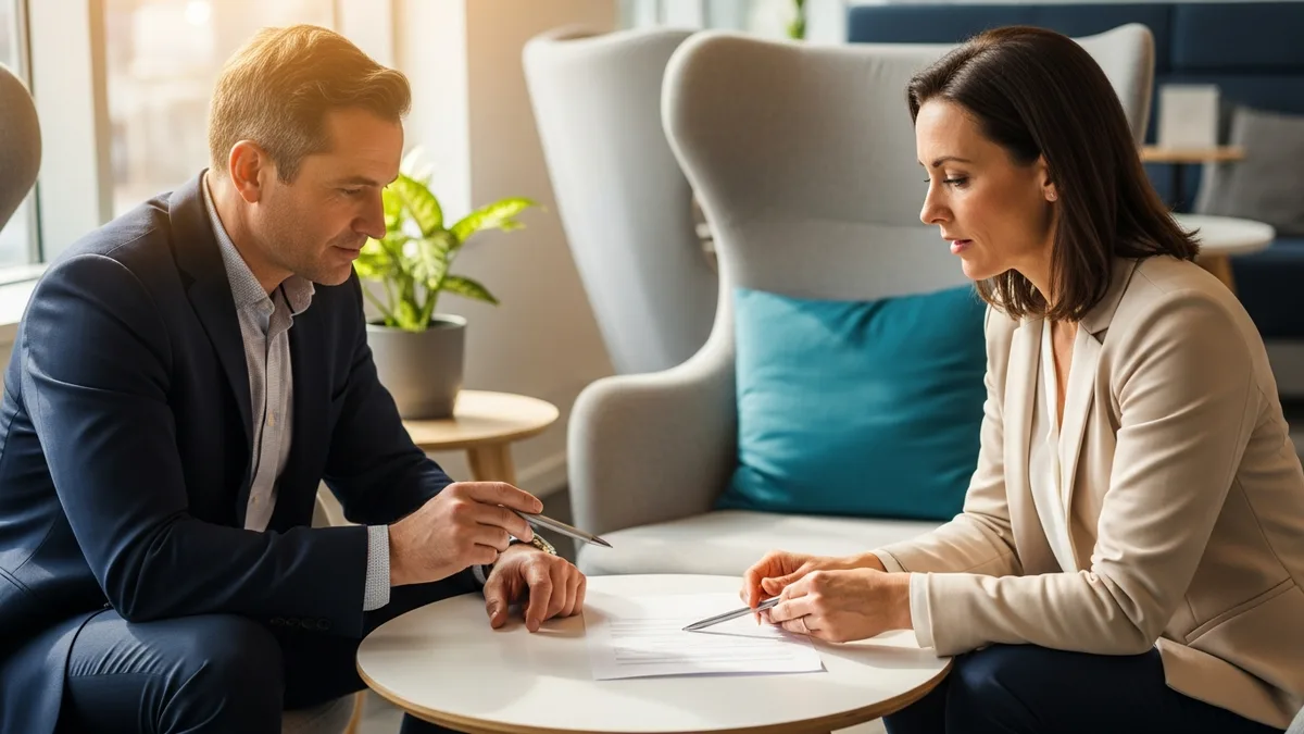 IT consultant and small business owner reviewing a printed cyber insurance renewal letter