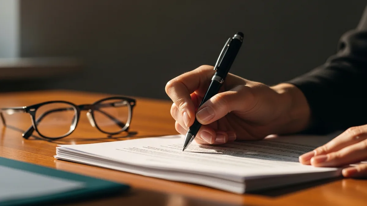 Hands signing off on printed cyber insurance compliance documentation