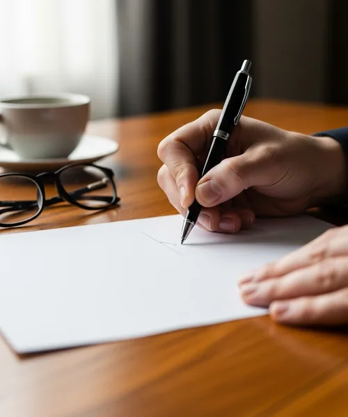 Close-up of hands signing a managed IT services contract with a pen on a wooden desk