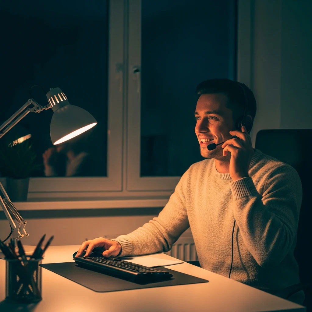 IT help desk technician wearing a headset providing remote IT support at a desk