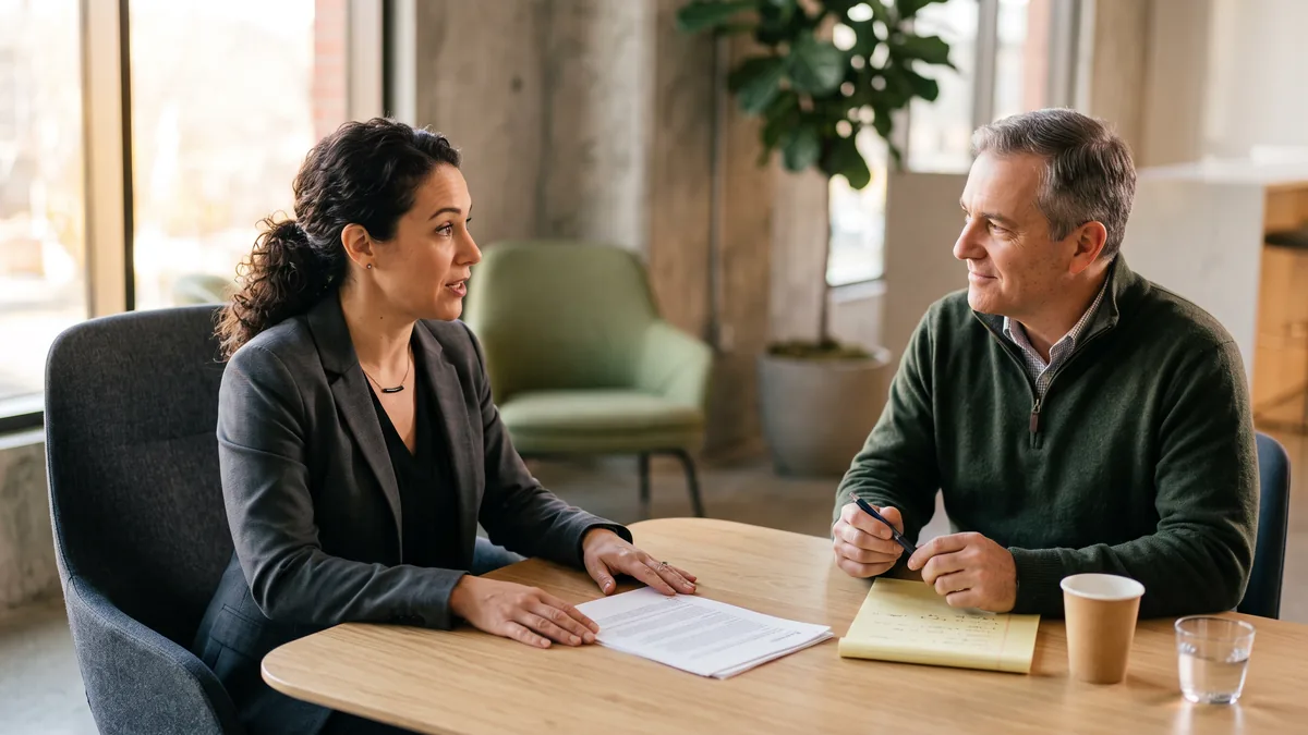 Accounting firm partner asking her managed IT provider questions across a conference table before tax season