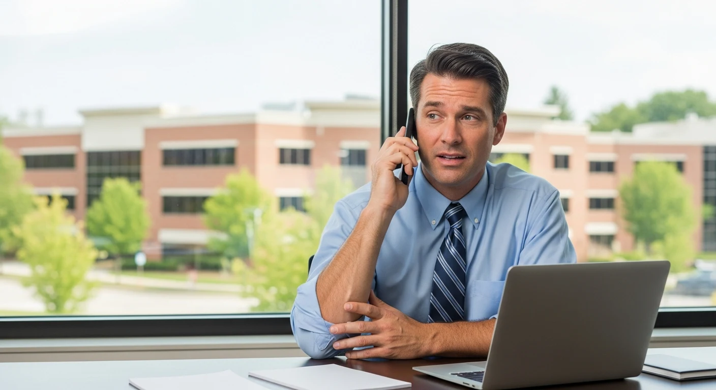 Small business owner in Bergen County NJ reviewing an IT services contract at his office desk