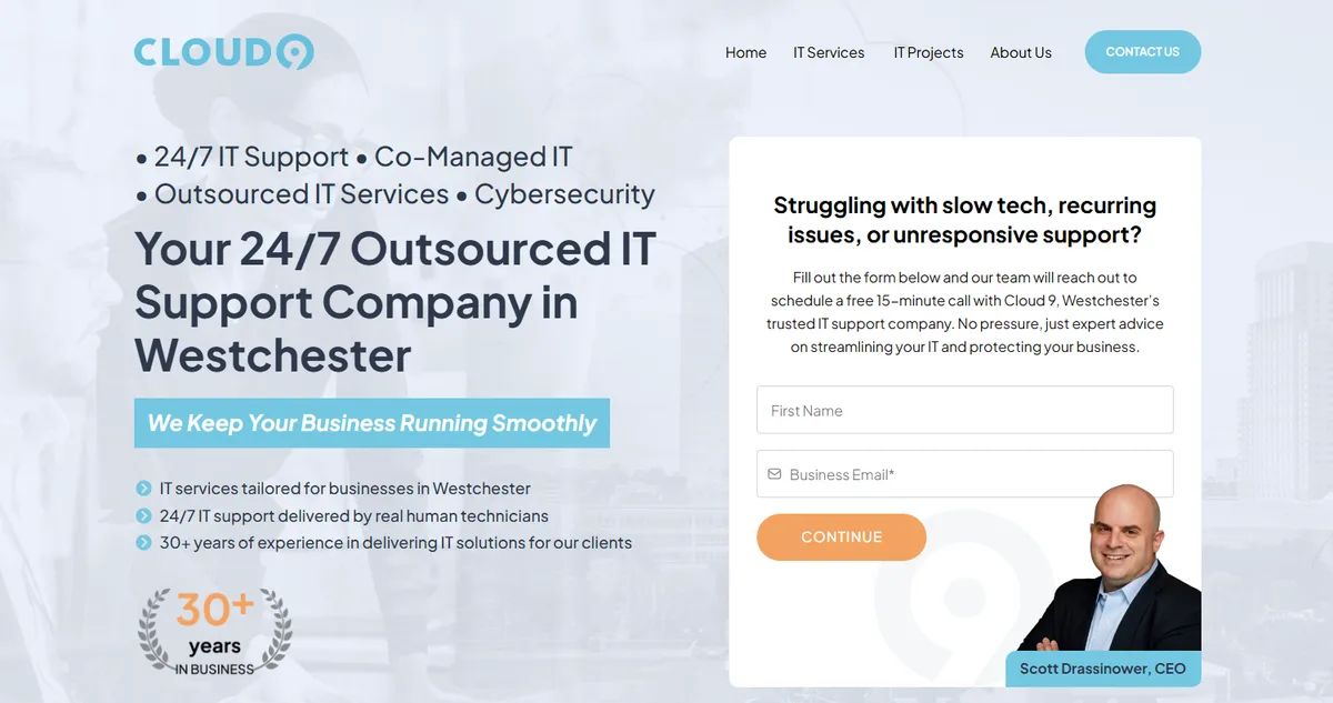 Cloud 9 Internet Westchester IT support company since 1993 homepage