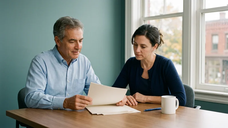 VJNetworks engineer reviewing a printed IT assessment findings document with a small business owner