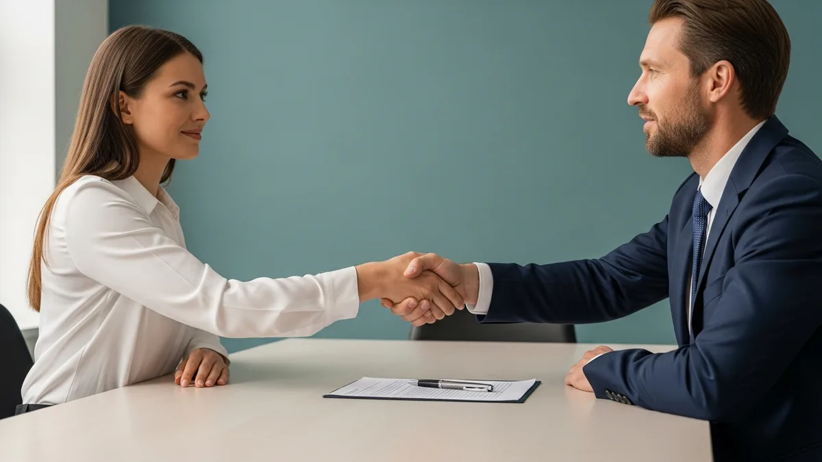 Business owner and IT services consultant shaking hands after signing a contract with a full ownership guarantee