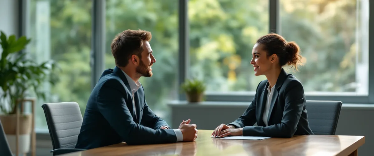 Two professionals meeting across a conference table in a Rockland County office, representing IT support for professional services firms