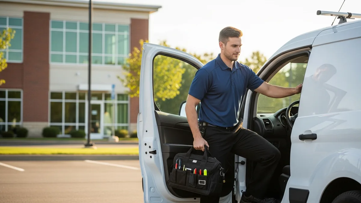 IT technician on the road for an on-site service call between Rockland and Westchester