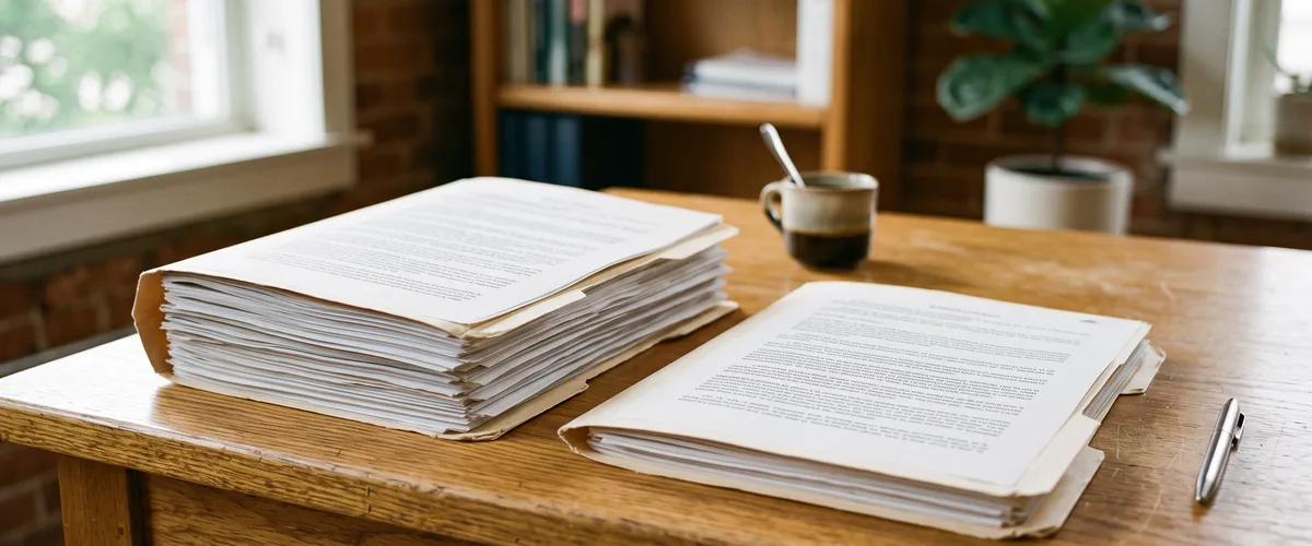 Two stacked printed service agreements on a desk representing a Microsoft 365 versus Google Workspace comparison