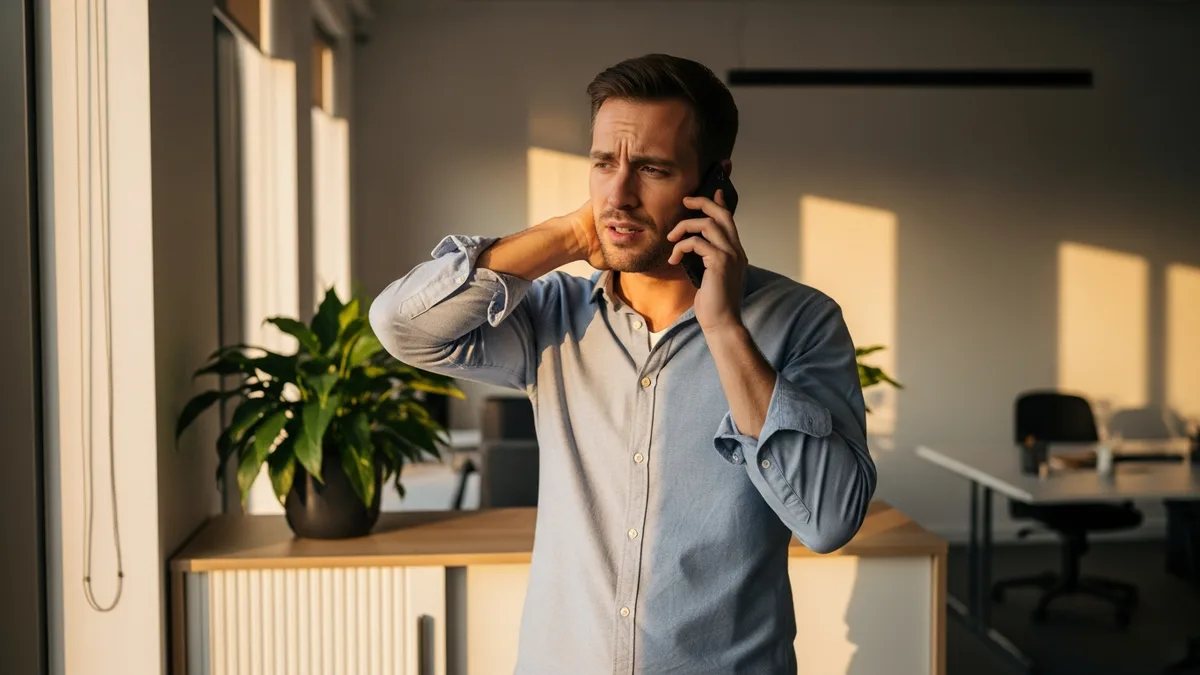 Small business owner in Rockland County reviewing a network outage at his desk