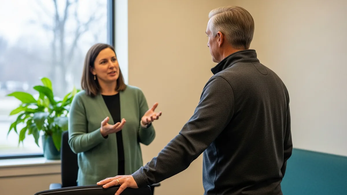 Two Rockland County business colleagues discussing what to budget for cybersecurity controls