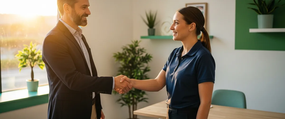 A Rockland County business owner and IT consultant shaking hands after switching to managed IT services