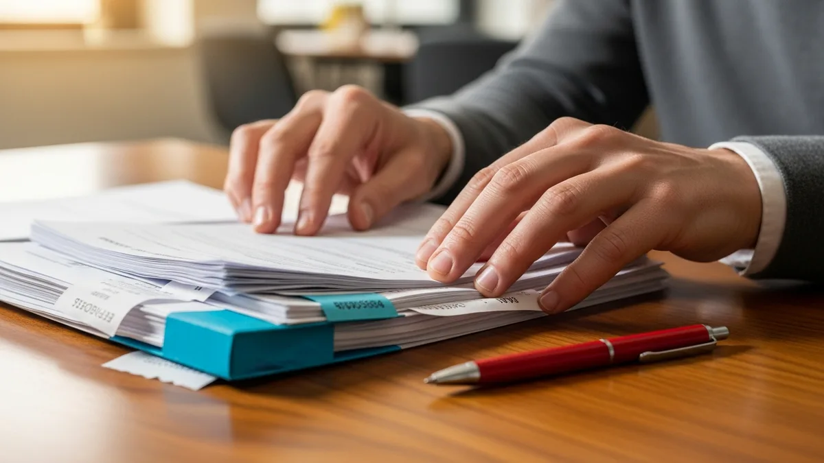 Hands reviewing printed expense reports to find unapproved software subscriptions
