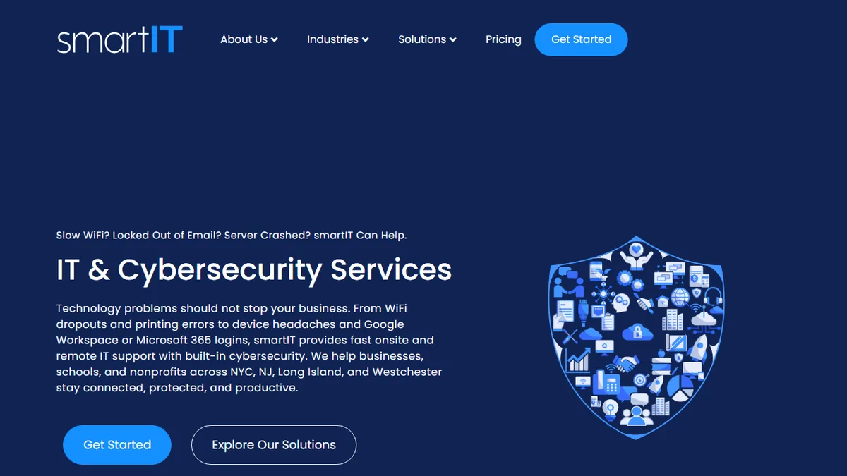 smartIT.nyc homepage showing IT and cybersecurity services across NYC, Long Island, Westchester and New Jersey