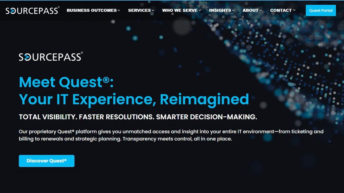 Sourcepass homepage showing managed IT and cybersecurity services for New York metro area businesses