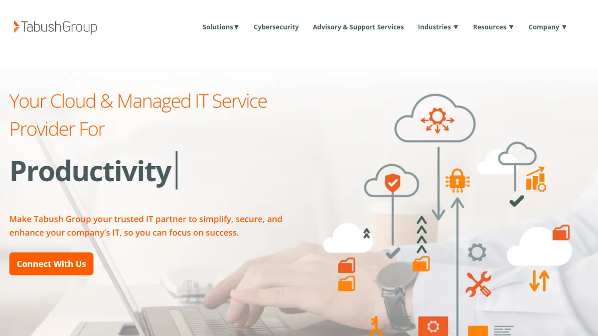Tabush Group homepage showing cloud and managed IT services for professional services firms in New York