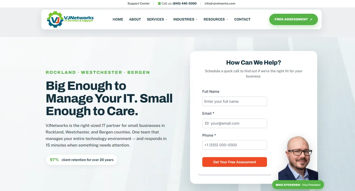 VJNetworks managed IT support for small businesses in Westchester County homepage